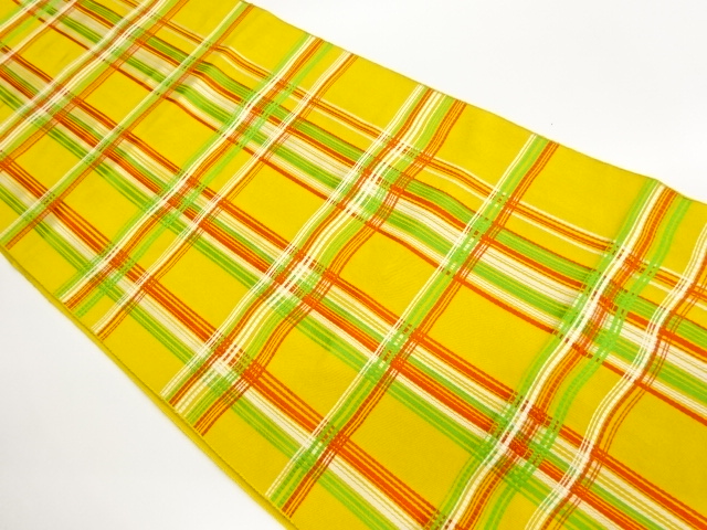 本場筑前博多格子模様織出し名古屋帯